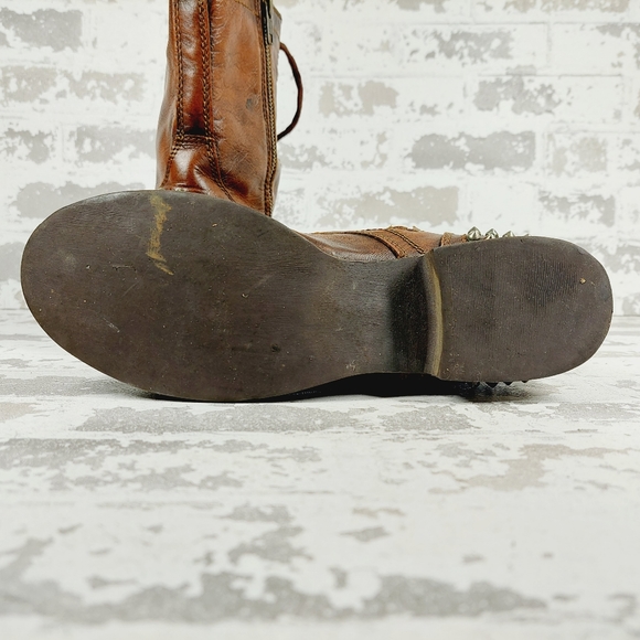 Steve Madden Tarnney Brown Leather Side Zip Lace Up Studded Combat Boots i764 - Picture 8 of 11